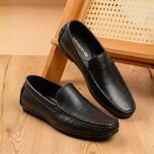 Genuine Leather Loafer For Men ! Plain Black ! – L111
